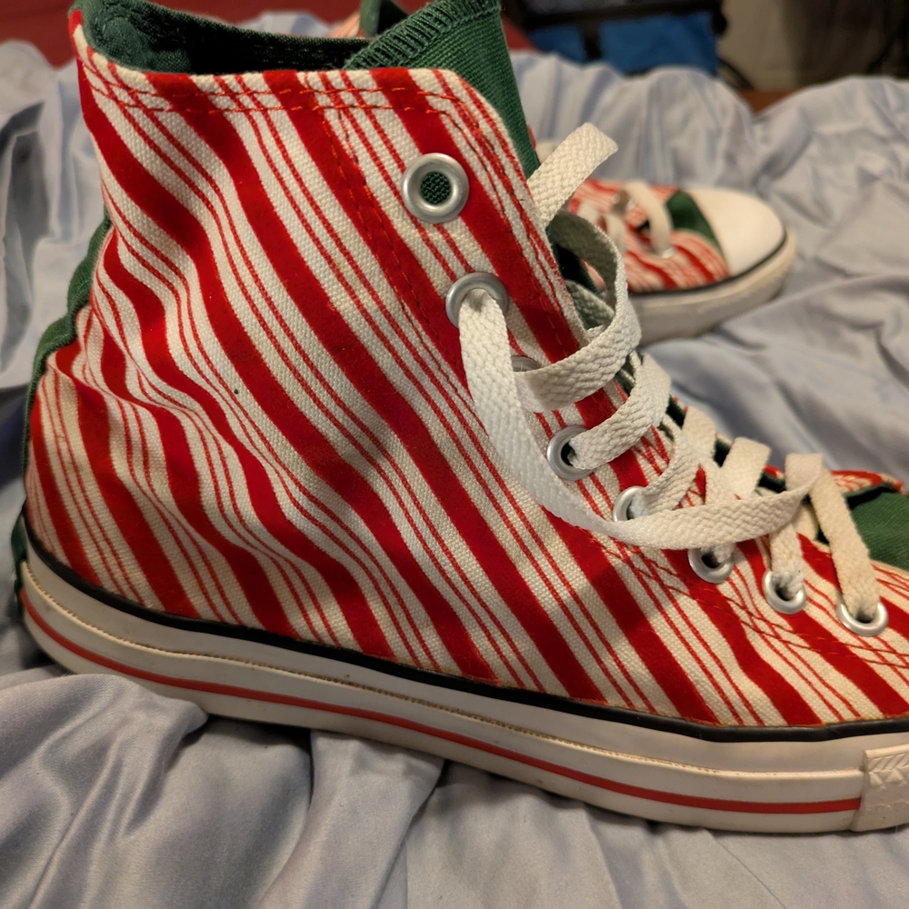 Striped Red and White Kids High-Top Sneakers